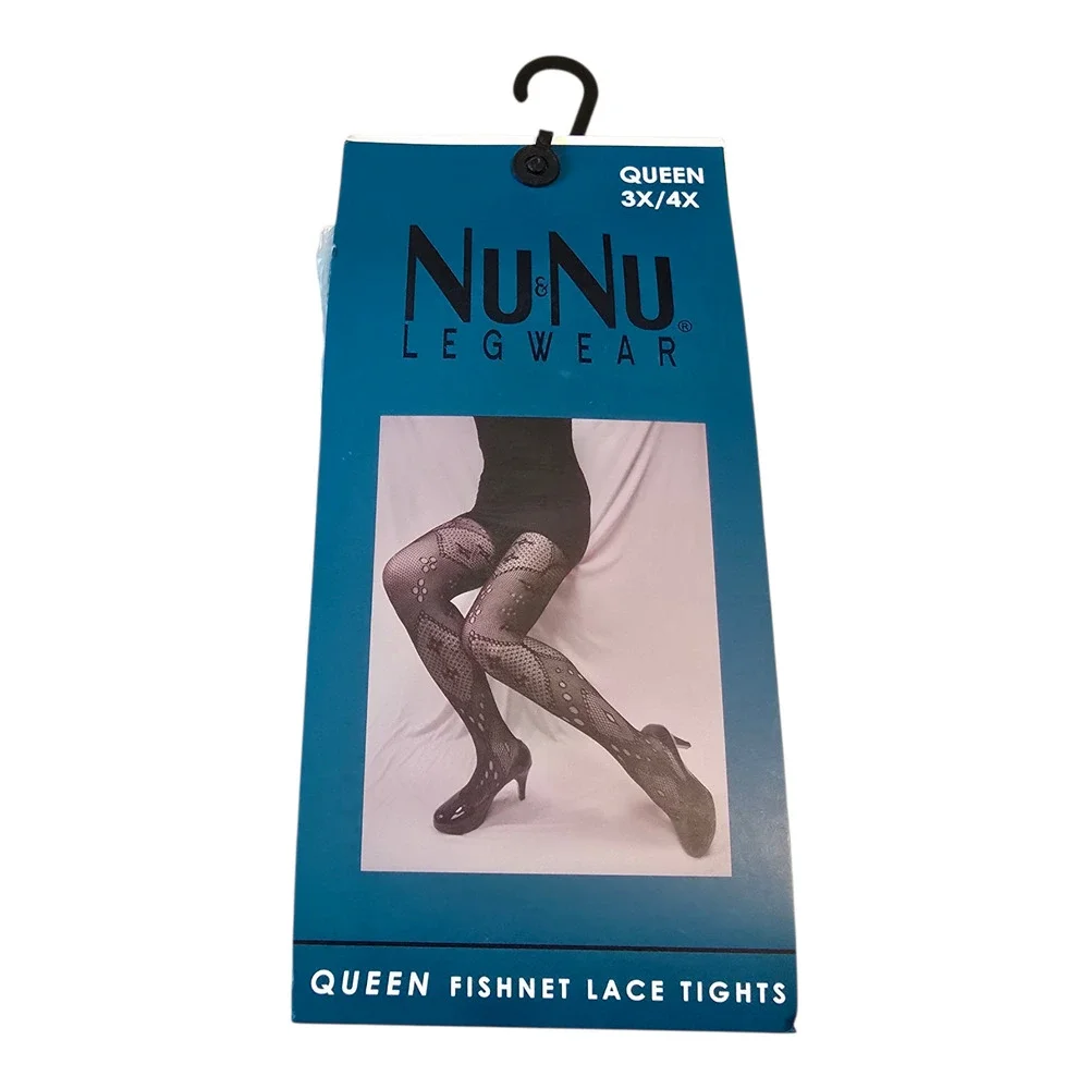 Nu & Nu Legwear Queen Fishnet Lace Tights Black Size 3X/4X Mixed Pattern